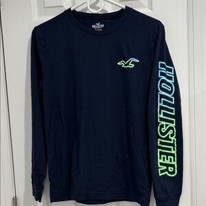 Hollister Navy Long Sleeve Tee with Neon Accents